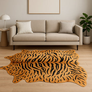 HomeRoots 6' Brown and Black Cowhide Tiger Print Area Rug - Bold Texture for Modern Living Spaces, 72"x84" 332285