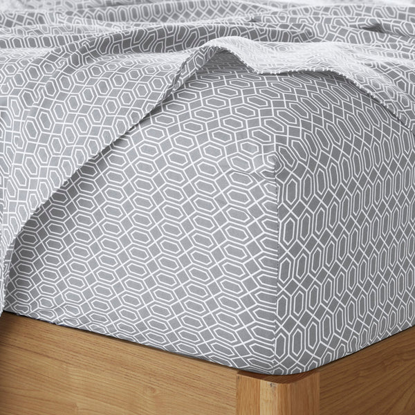 JLA Home 510 Design - Printed Cotton Sheets 100% Cotton 144TC Lightweight Breathable Sheet Set with Deep Pocket, Oeko-Tex Certified Diamond Grey AM20-0480