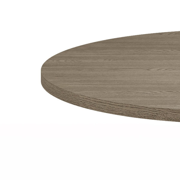 English Elm Taranto Round Pedestal Dining Set Seats Four with Distressed Wood and Linen Chairs B2749S00307