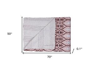 Homeroots 50" X 70" Pink And Brown Kantha Cotton Abstract Throw Blanket With Embroidery  Cotton 332343