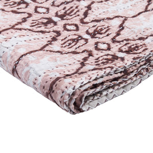 Homeroots 50" X 70" Pink And Brown Kantha Cotton Abstract Throw Blanket With Embroidery  Cotton 332343