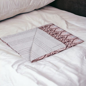 Homeroots 50" X 70" Pink And Brown Kantha Cotton Abstract Throw Blanket With Embroidery  Cotton 332343