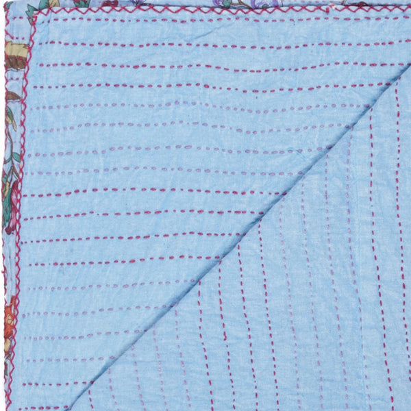 Homeroots 50" Cozy Blue And Red Kantha Cotton Floral Throw Blanket With Stunning Embroidery For Any Room Cotton ,50"X70" Cotton 332344