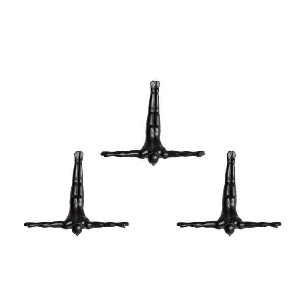 Homeroots Set Of Three 7" Black Diver Resin Wall Decor Black Resin 332359