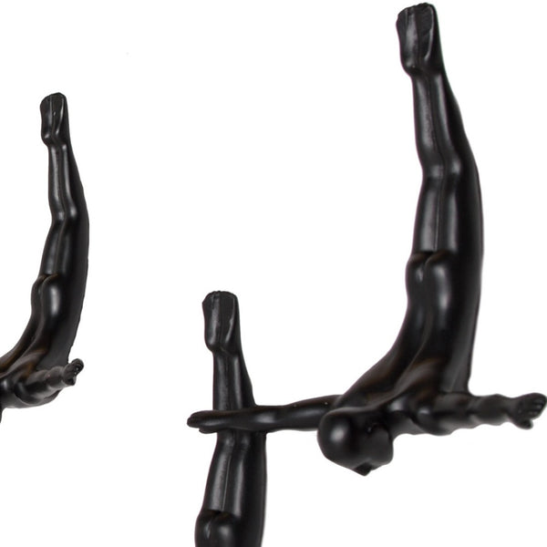 HomeRoots Set of Three Dimensional Diving Man Wall Sculptures for Modern Home Decor and Artistic Flair Black 332359