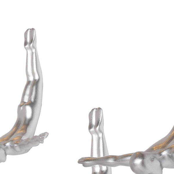 HomeRoots Set of Three Dimensional Diving Man Wall Sculptures for Modern Home Decor and Artistic Flair Silver 332360