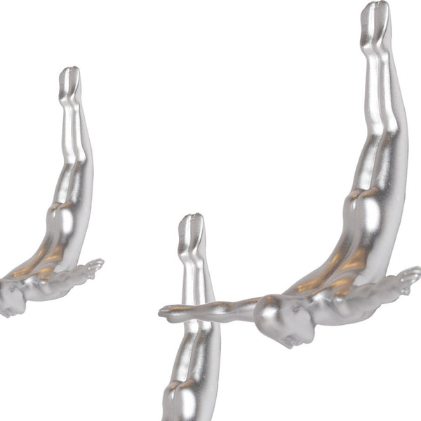 HomeRoots Set of Three Dimensional Diving Man Wall Sculptures for Modern Home Decor and Artistic Flair Silver 332360