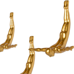 HomeRoots Set of Three Dimensional Diving Man Wall Sculptures for Modern Home Decor and Artistic Flair Gold 332362