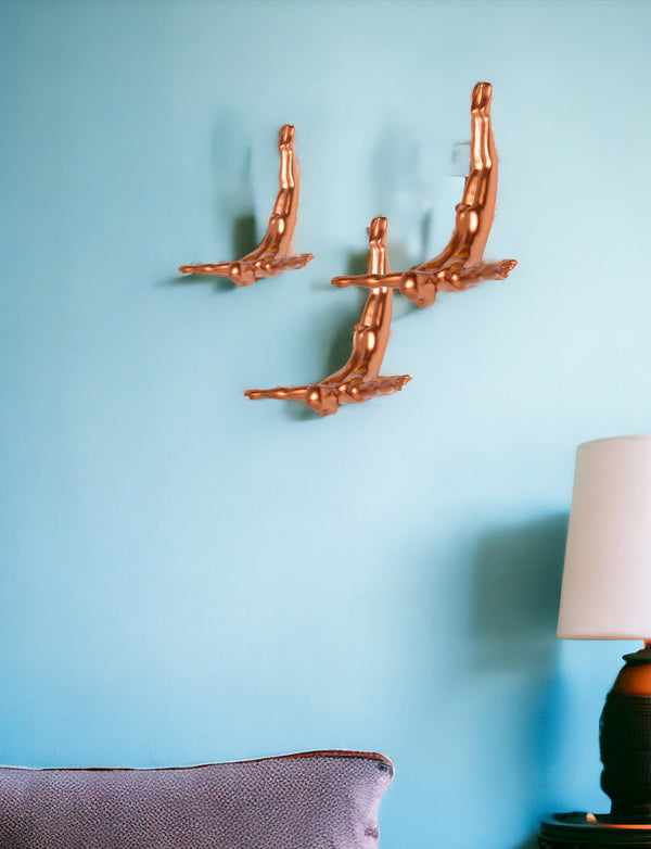 Homeroots Set Of Three 7" Bronze Divers Resin Wall Decor Bronze Resin 332363