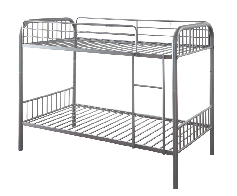 Homeroots 79" X 42" X 61" Gunmetal Metal Twin Over Twin Bunk Bed  Metal 332365