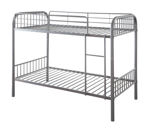 Homeroots 79" X 42" X 61" Gunmetal Metal Twin Over Twin Bunk Bed  Metal 332365