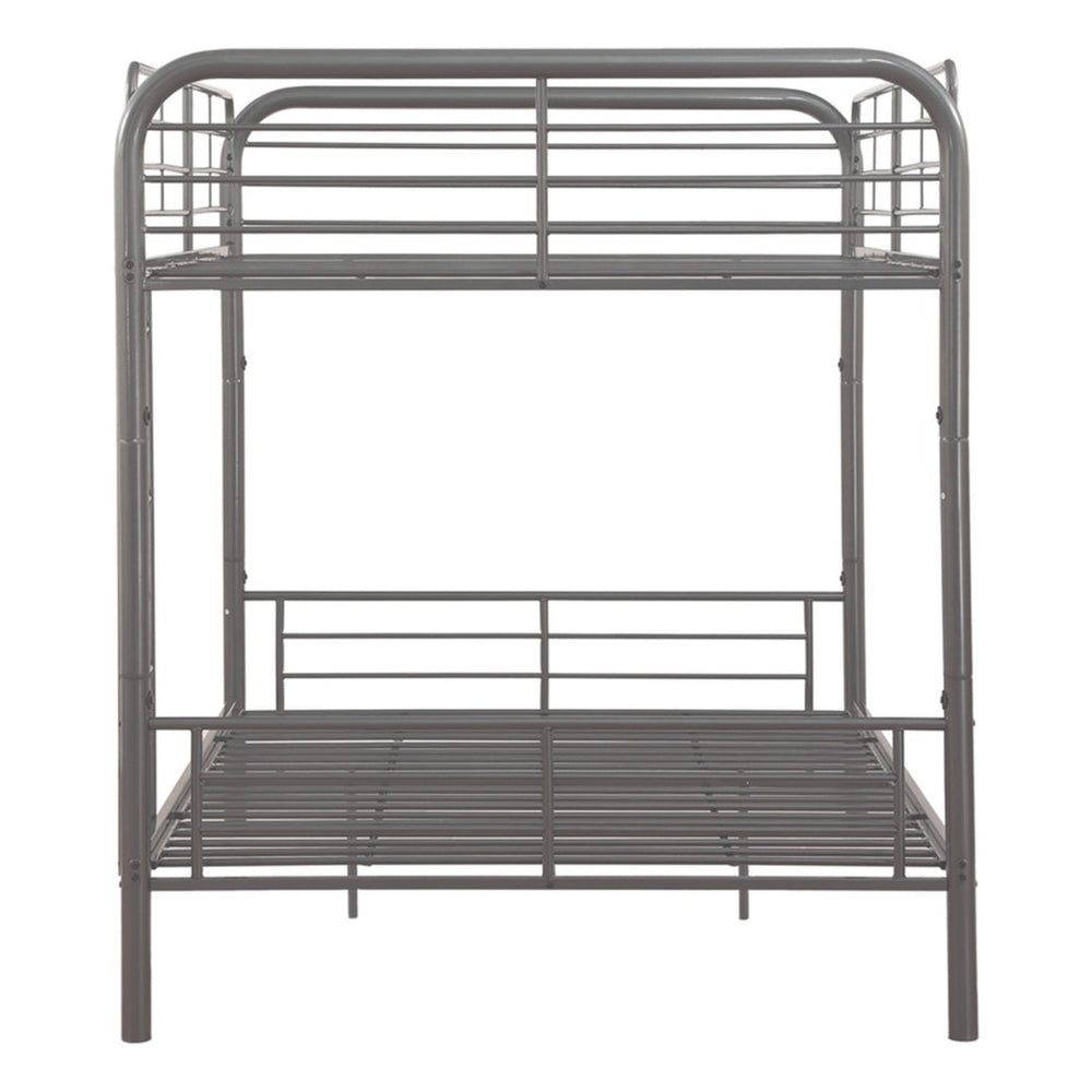HomeRoots Gunmetal Twin Over Twin Metal Bunk Bed - Modern Space-Saving Design with Safety Features & Style 332365