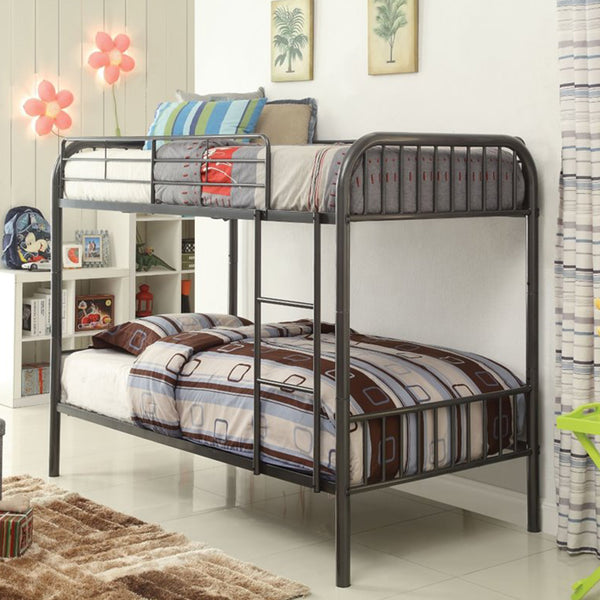 Homeroots 79" X 42" X 61" Gunmetal Metal Twin Over Twin Bunk Bed  Metal 332365
