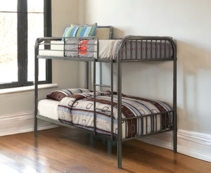 Homeroots 79" X 42" X 61" Gunmetal Metal Twin Over Twin Bunk Bed  Metal 332365