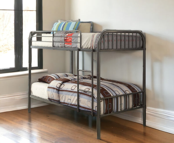 Homeroots 79" X 42" X 61" Gunmetal Metal Twin Over Twin Bunk Bed  Metal 332365