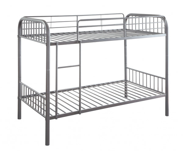 Homeroots 79" X 42" X 61" Gunmetal Metal Twin Over Twin Bunk Bed  Metal 332365