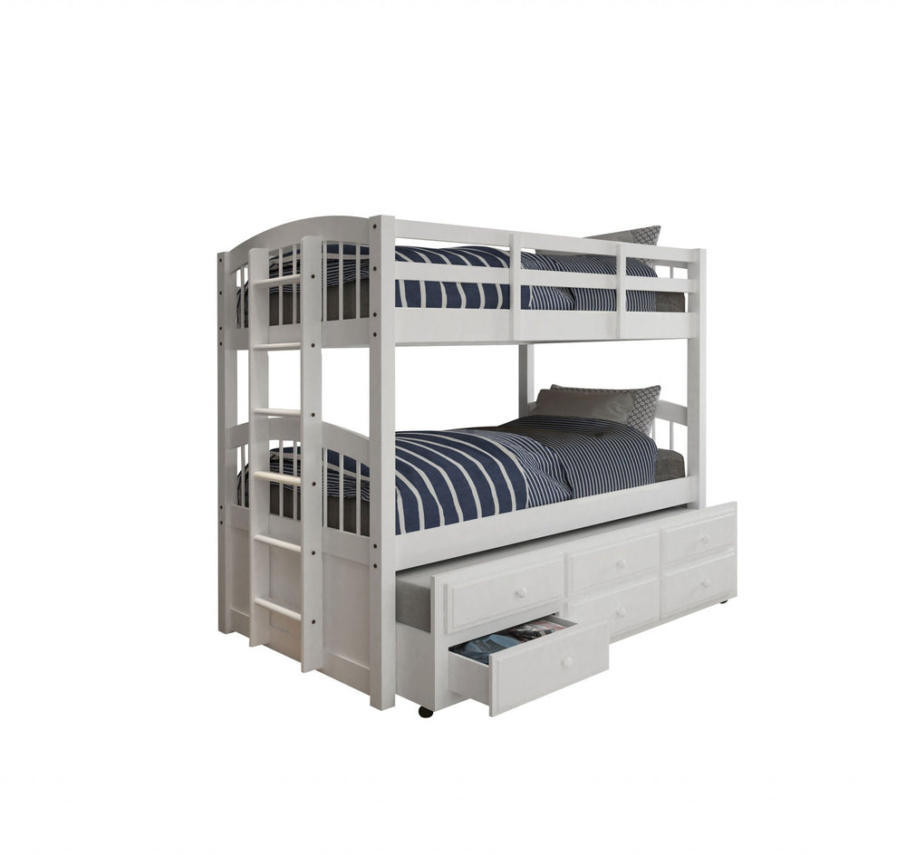 Homeroots 80" X 42" X 70" White Twin Bunk Bed  Trundle With 3 Drawers  Wood 332368