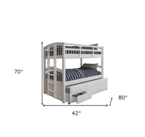 Homeroots 80" X 42" X 70" White Twin Bunk Bed  Trundle With 3 Drawers  Wood 332368