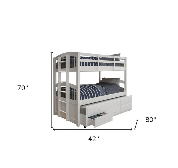 Homeroots 80" X 42" X 70" White Twin Bunk Bed  Trundle With 3 Drawers  Wood 332368