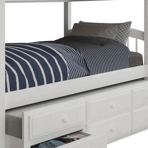 Homeroots 80" X 42" X 70" White Twin Bunk Bed  Trundle With 3 Drawers  Wood 332368