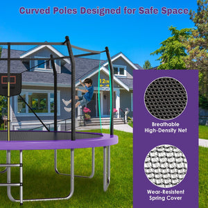 English Elm 14ft Backyard Trampoline with Led Lights Basketball Hoop and Galvanized Safety Frame N739P308480A