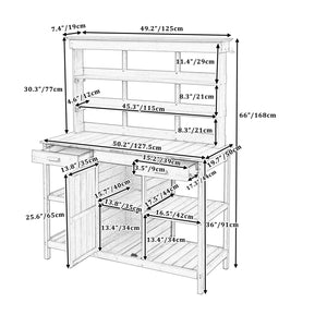 English Elm TOPMAX 66" Wooden Potting Bench with 36" Counter Height, 2 Drawers, Cabinet & Spacious Workstation Brown WF300211AAD