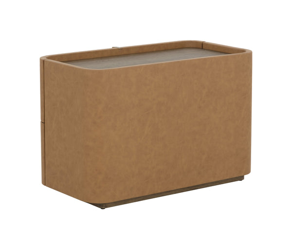 Sunpan Jamille Large Nightstand - Elegant Cognac Faux Leather Design With Solid Acacia Wood Base Brown Faux Leather ,Wood 112014