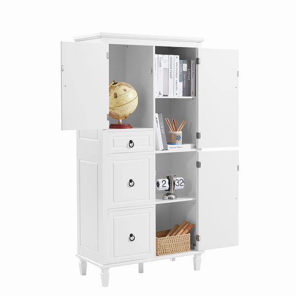 English Elm Retro Multi-Functional Storage Cabinet with Adjustable Shelves, 3 Drawers & Doors, Stylish White Organizer for Living Room Bathroom Kitchen Office - Elegant, Space-Saving Design N725P236498K
