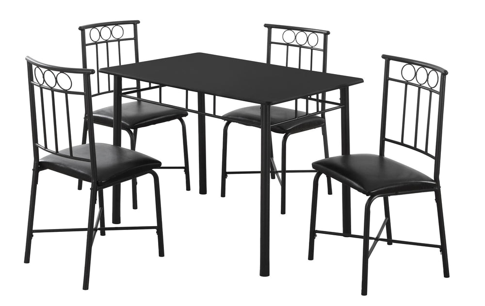Homeroots 61.5" X 73.5" X 101" Black Metal Foam Polyurethane Leather Look Polyes  5pcs Dining Set  Metal 332567