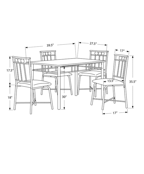 Homeroots 61.5" X 73.5" X 101" Black Metal Foam Polyurethane Leather Look Polyes  5pcs Dining Set  Metal 332567