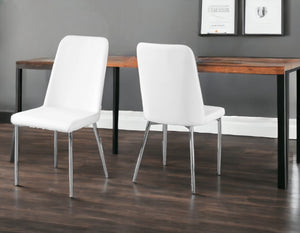 Homeroots Set Of Two White And Silver Upholstered Faux Leather Dining Side Chairs White Metal 332575