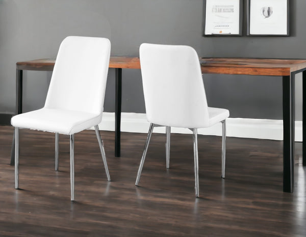 Homeroots Set Of Two White And Silver Upholstered Faux Leather Dining Side Chairs White Metal 332575