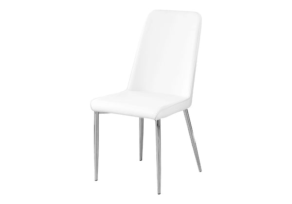 HomeRoots Set of Two Elegant Upholstered Faux Leather Dining Chairs with Sleek Silver Accents for Style White 332575