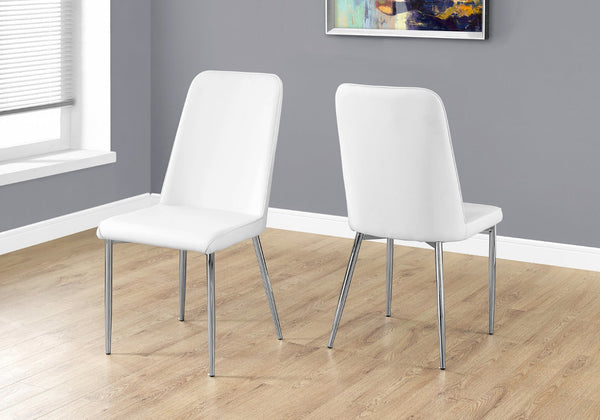 HomeRoots Set of Two Elegant Upholstered Faux Leather Dining Chairs with Sleek Silver Accents for Style White 332575