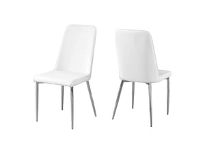 HomeRoots Set of Two Elegant Upholstered Faux Leather Dining Chairs with Sleek Silver Accents for Style White 332575