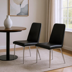 HomeRoots Set of Two Elegant Upholstered Faux Leather Dining Chairs with Sleek Silver Accents for Style Black 332576