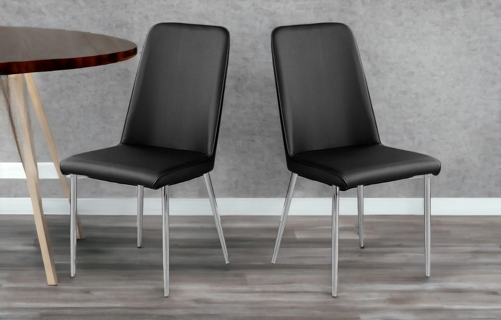 Homeroots Set Of Two Black And Silver Upholstered Faux Leather Dining Side Chairs Black Metal 332576