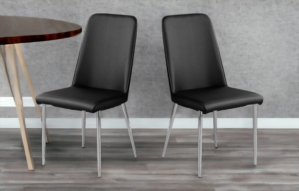 Homeroots Set Of Two Black And Silver Upholstered Faux Leather Dining Side Chairs Black Metal 332576