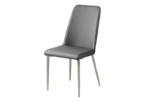 HomeRoots Set of Two Elegant Upholstered Faux Leather Dining Chairs with Sleek Silver Accents for Style Grey 332577
