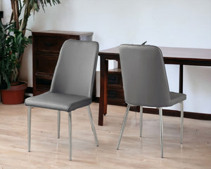 Homeroots Set Of Two Gray And Silver Upholstered Faux Leather Dining Side Chairs Grey Metal 332577