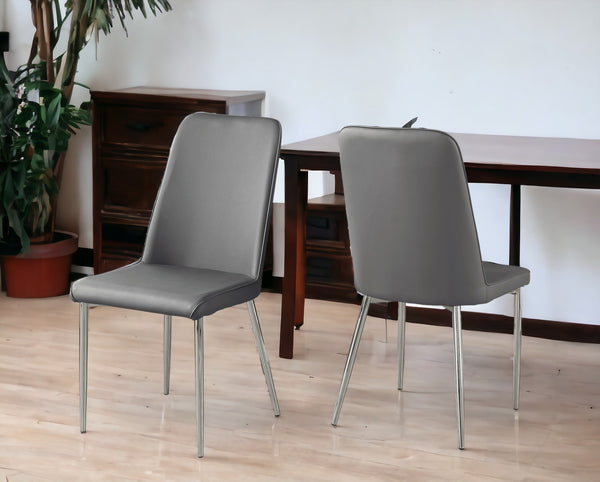Homeroots Set Of Two Gray And Silver Upholstered Faux Leather Dining Side Chairs Grey Metal 332577