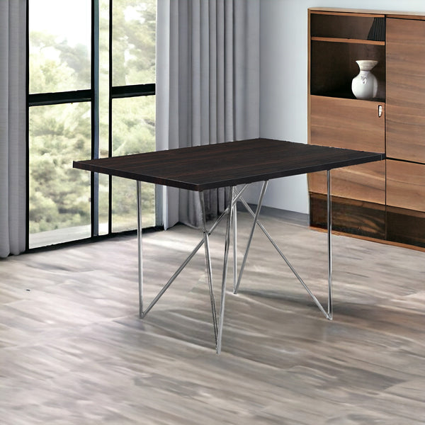 Homeroots 32" Dark Brown And Silver Metal Dining Table   332580