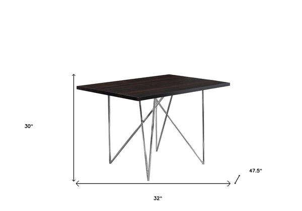 Homeroots 32" Dark Brown And Silver Metal Dining Table   332580