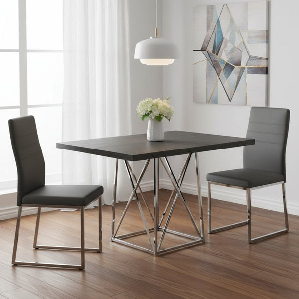 HomeRoots 48" Taupe and Silver Metal Dining Table - Stylish, Durable, and Modern for Cozy Gatherings or Meals Grey 332591