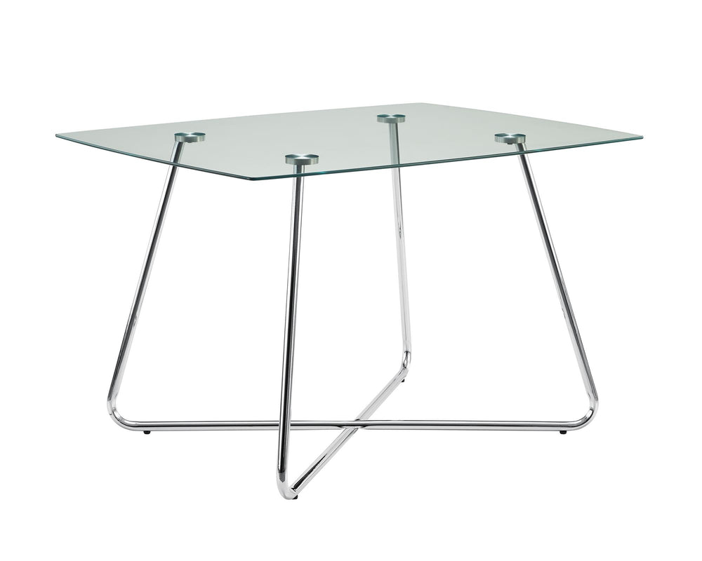 Homeroots 40" Clear And Silver Glass And Metal Pedestal Base Dining Table   332597