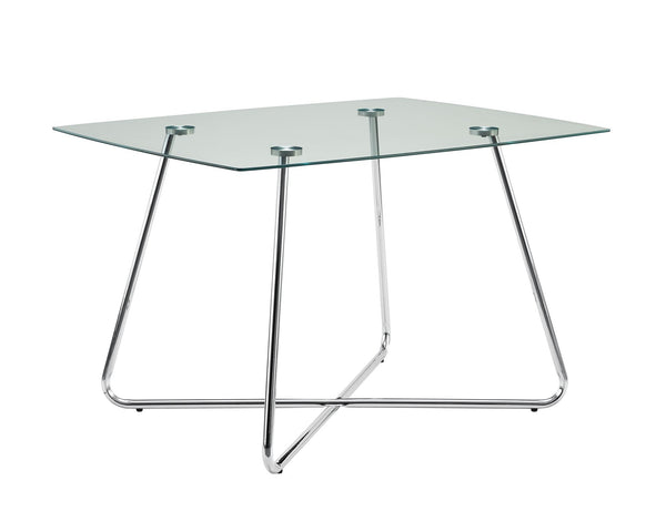 Homeroots 40" Clear And Silver Glass And Metal Pedestal Base Dining Table   332597
