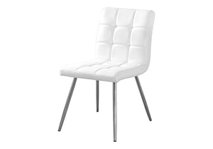 HomeRoots Set of Two Elegant Tufted Upholstered Faux Leather Dining Chairs with Chrome Legs for Modern Spaces White 332598