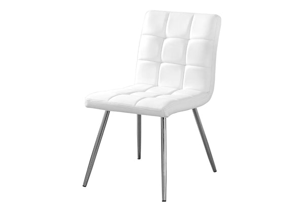 HomeRoots Set of Two Elegant Tufted Upholstered Faux Leather Dining Chairs with Chrome Legs for Modern Spaces White 332598
