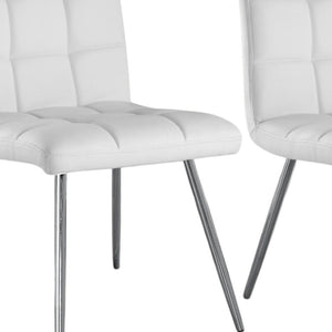 HomeRoots Set of Two Elegant Tufted Upholstered Faux Leather Dining Chairs with Chrome Legs for Modern Spaces White 332598