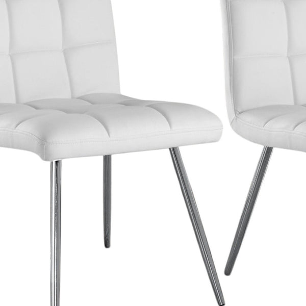 HomeRoots Set of Two Elegant Tufted Upholstered Faux Leather Dining Chairs with Chrome Legs for Modern Spaces White 332598